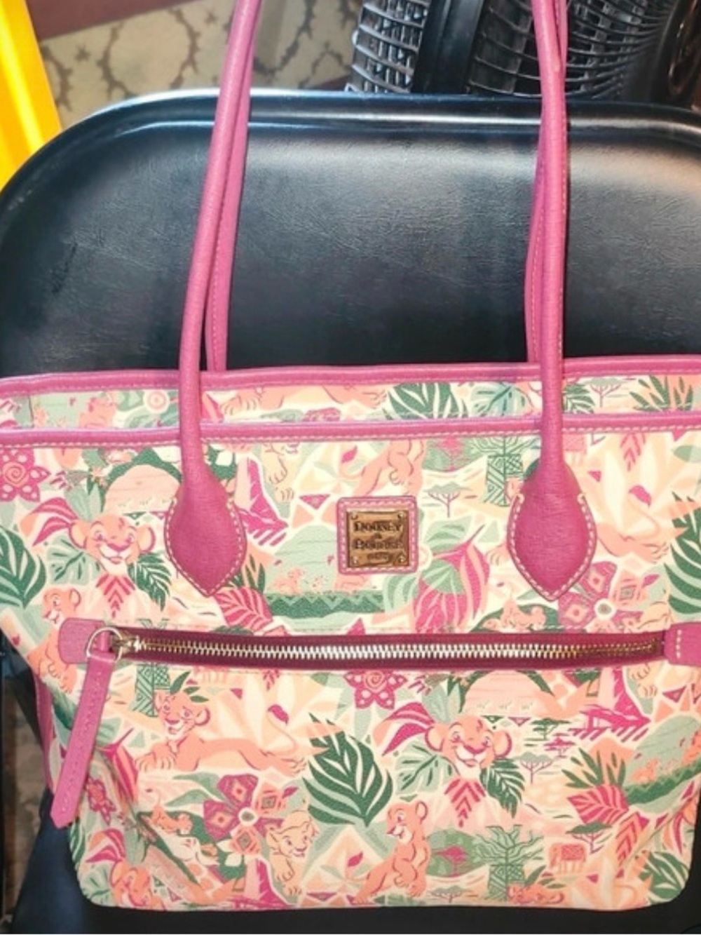 Dooney & Bourke Pink lion king Tropical Print Tote with Magenta Trim